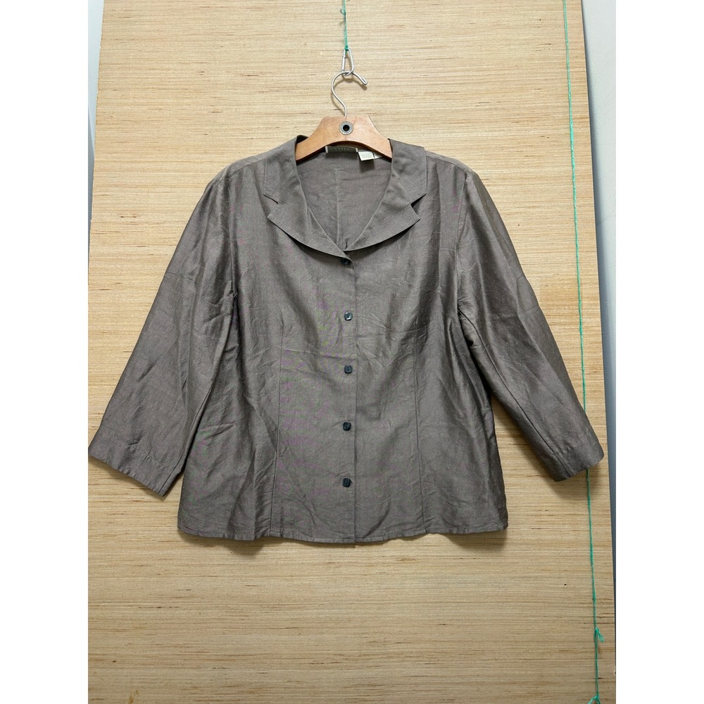 J. Jill Womens 100% Silk Button Front Blouse Taupe Brown 3/4 Sleeve Size 10